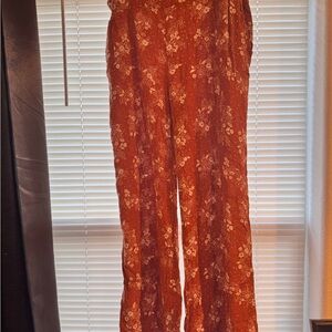 Women's Rust Floral Wide-Leg Pants
